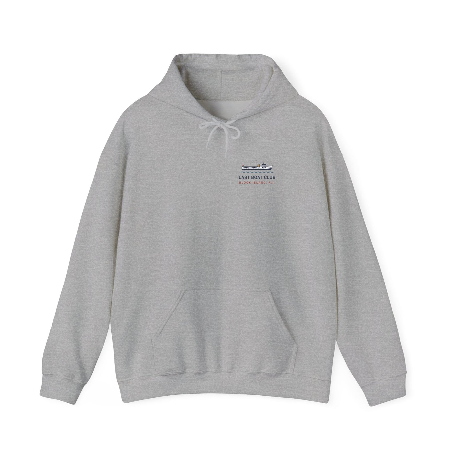 Last Boat Club hoodie: M/V BLOCK ISLAND ferry against a striped sunset, Block Island R.I. — view 3