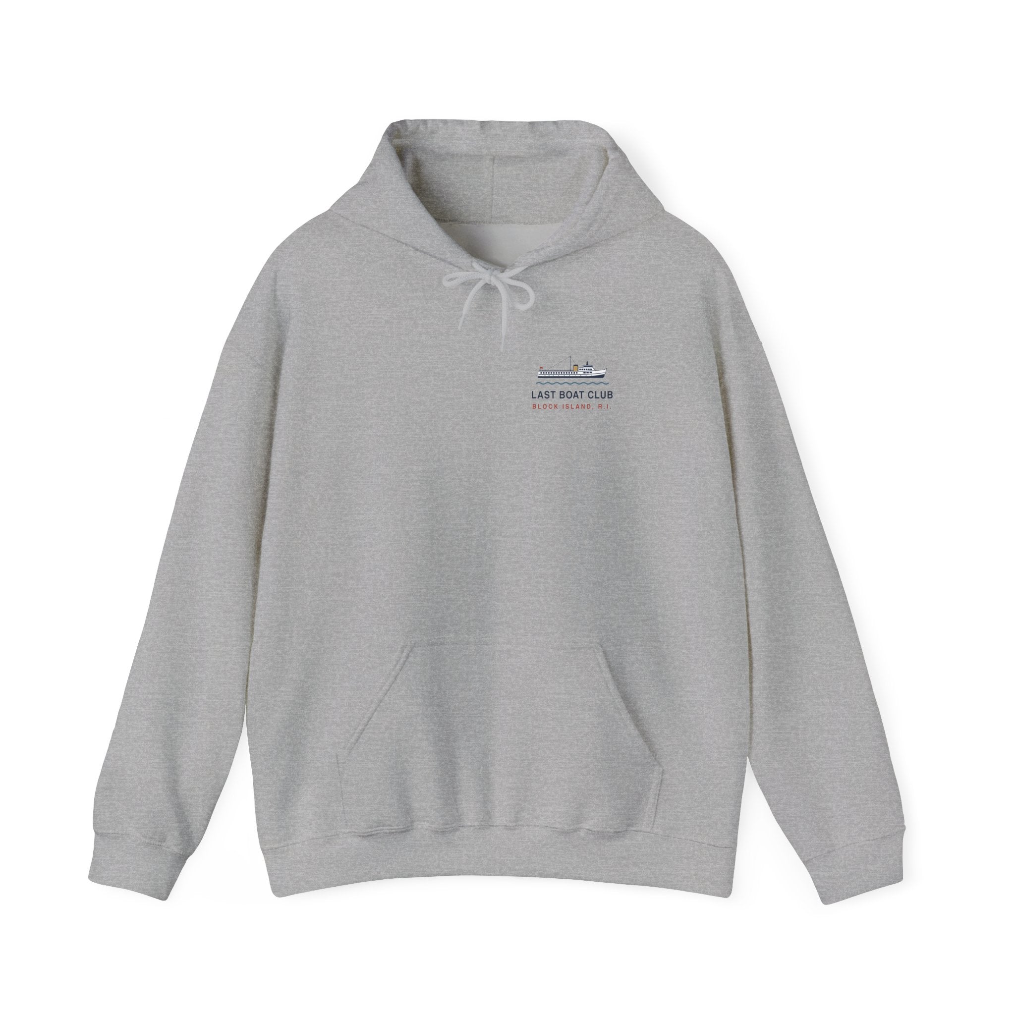 Last Boat Club hoodie: M/V BLOCK ISLAND ferry against a striped sunset, Block Island R.I. — view 3