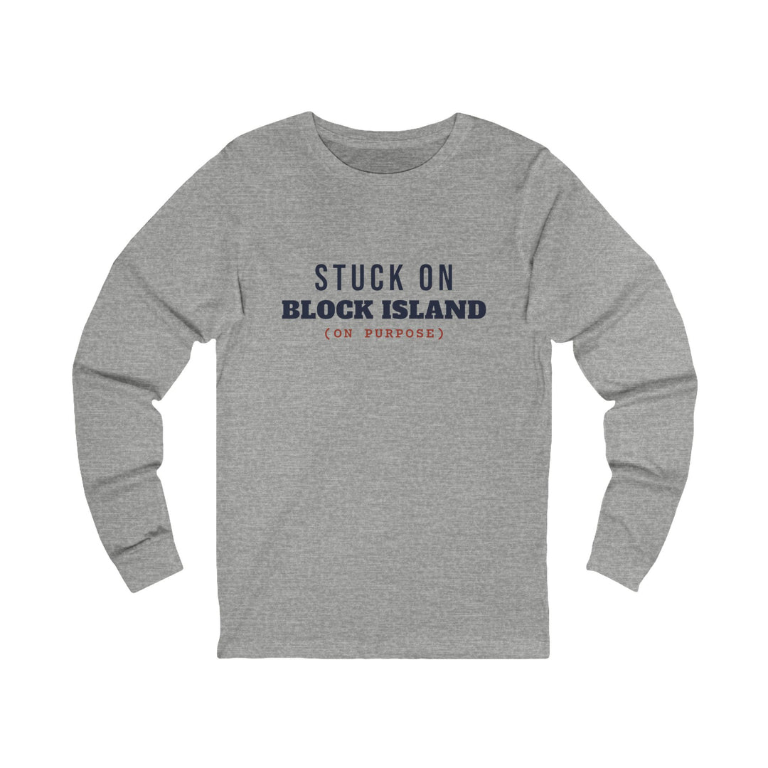 Stuck on Block Island (On Purpose) long sleeve tee in Athletic Heather - BlockBoundRI