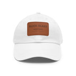 Block Island Coordinates Leather Patch Hat in White / Light Brown patch, BlockBoundRI