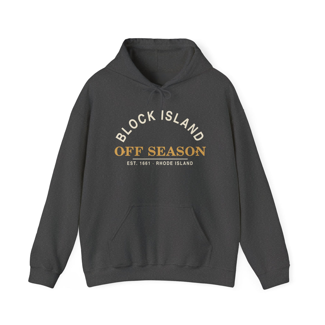 Block Island Off Season Hoodie in Dark Heather, BlockBoundRI