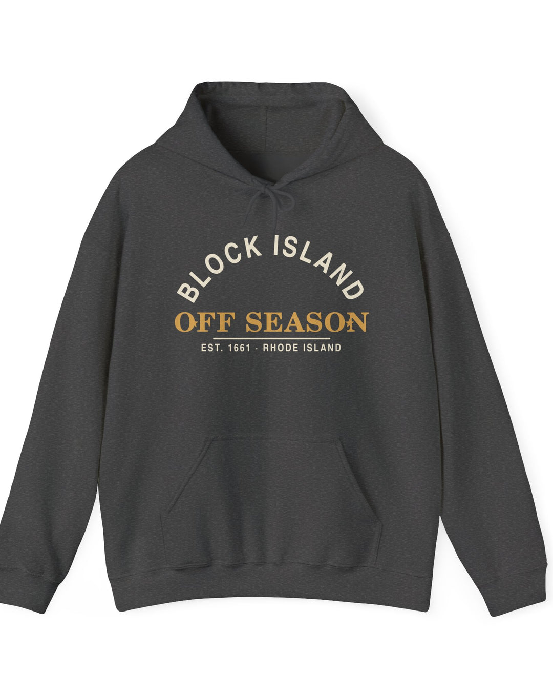Block Island Off Season Hoodie in Dark Heather, BlockBoundRI