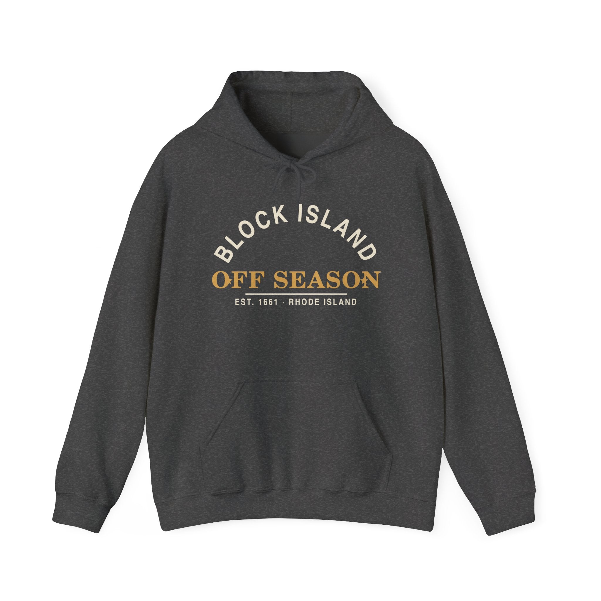 Block Island Off Season Hoodie in Dark Heather, BlockBoundRI