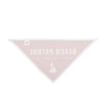 Reverse side of the red Beach Patrol bandana showing faded pale pink print, a Block Island pet gift