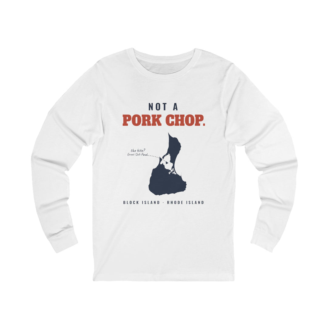 Not a Pork Chop Block Island map long sleeve tee in White - BlockBoundRI