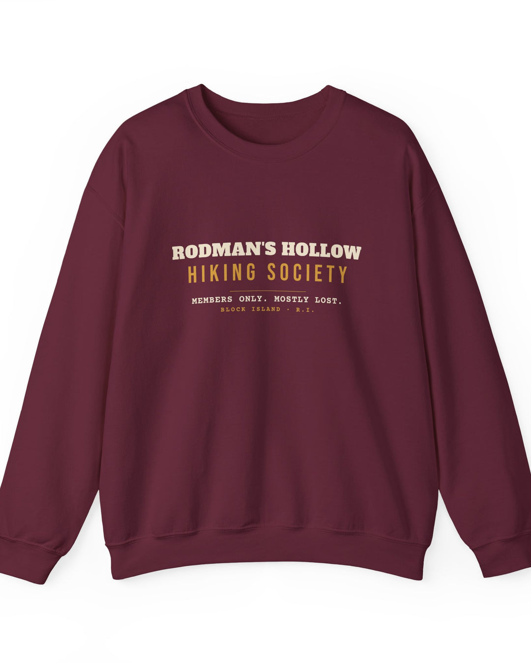 Rodman's Hollow Hiking Society Block Island crewneck sweatshirt in Maroon - BlockBoundRI