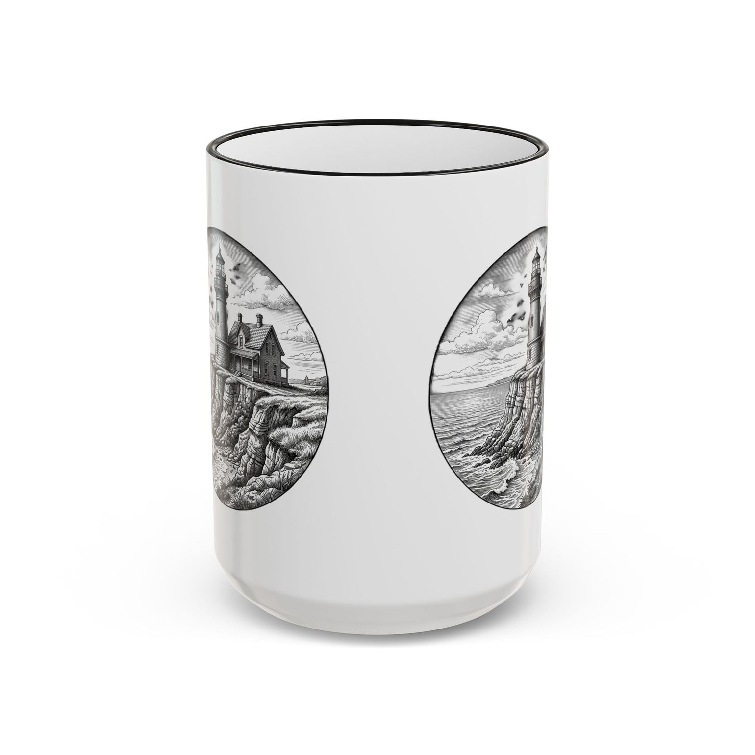 Southeast Light Mug, Block Island Lighthouse in Black, BlockBoundRI