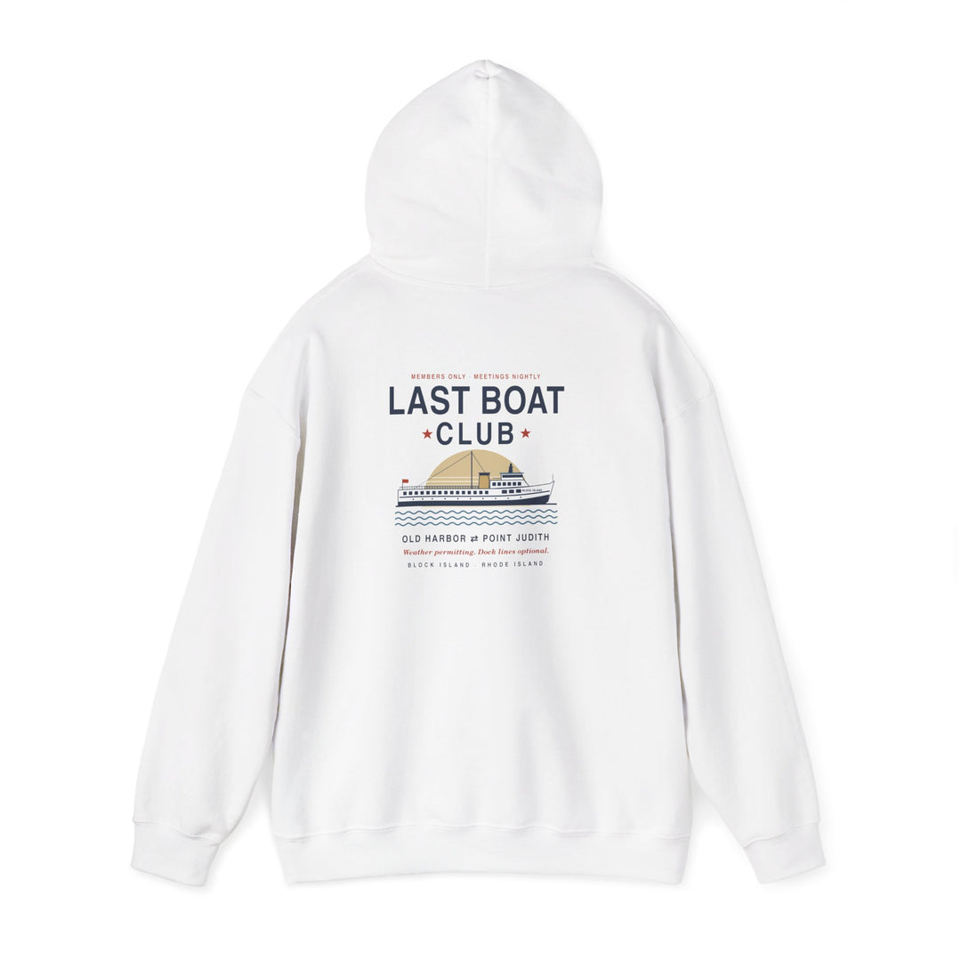 Last Boat Club hoodie: M/V BLOCK ISLAND ferry against a striped sunset, Block Island R.I. — view 6