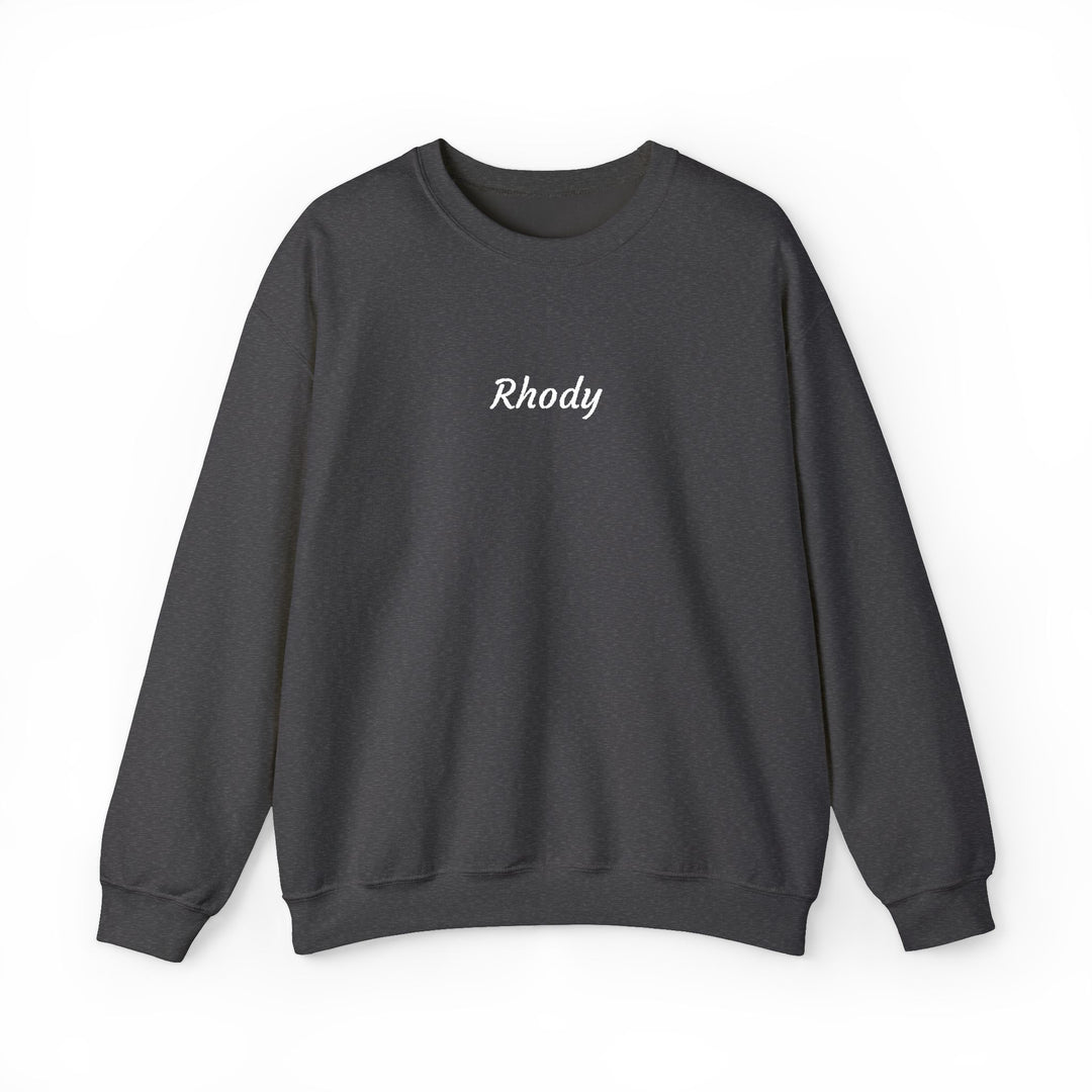 Rhody Embroidered Crewneck, Rhode Island Sweatshirt in Dark Heather, BlockBoundRI