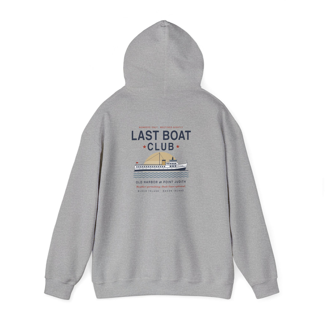 Last Boat Club hoodie: M/V BLOCK ISLAND ferry against a striped sunset, Block Island R.I. — view 32