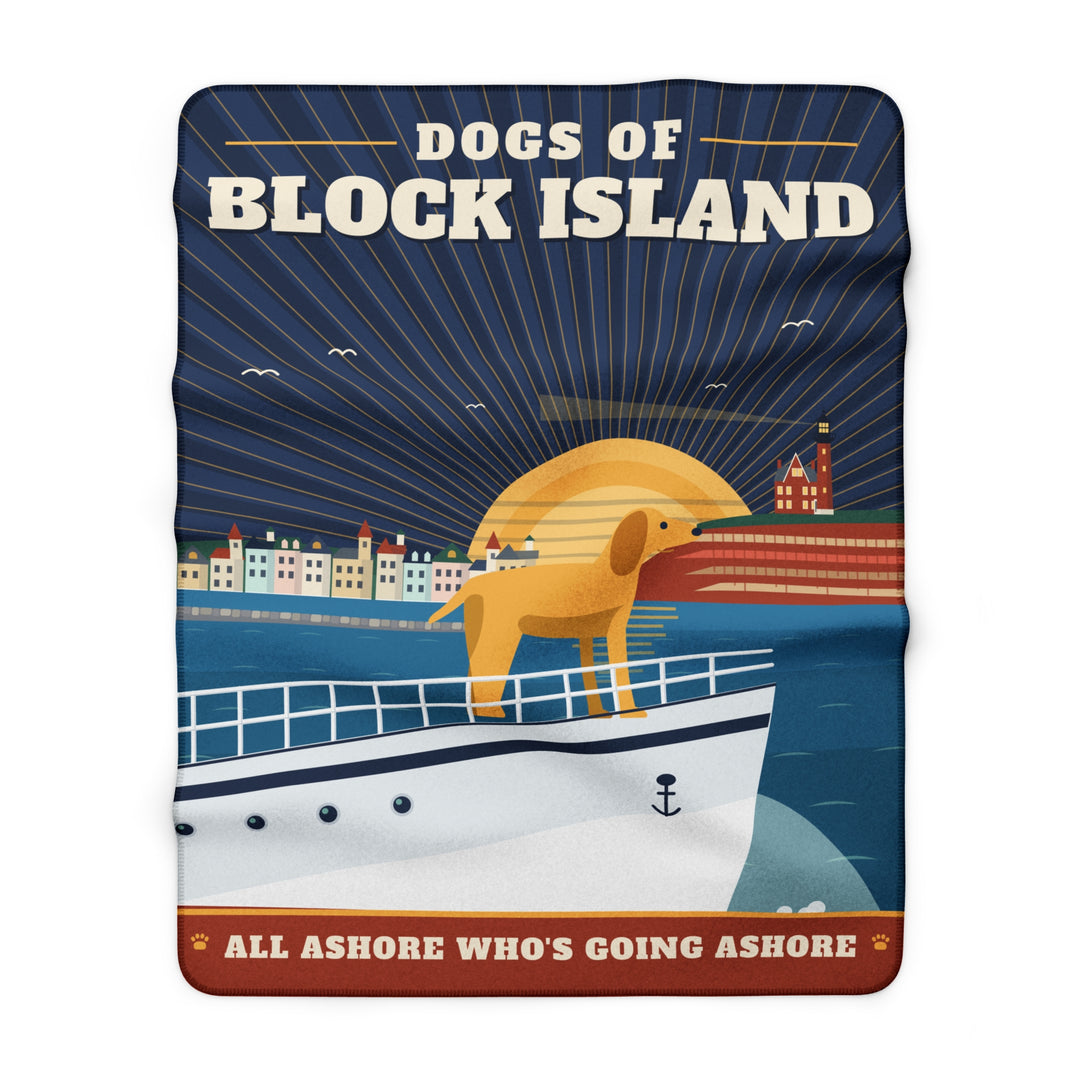 Dogs of Block Island Sherpa Blanket — 1930s Travel Poster Fleece Throw