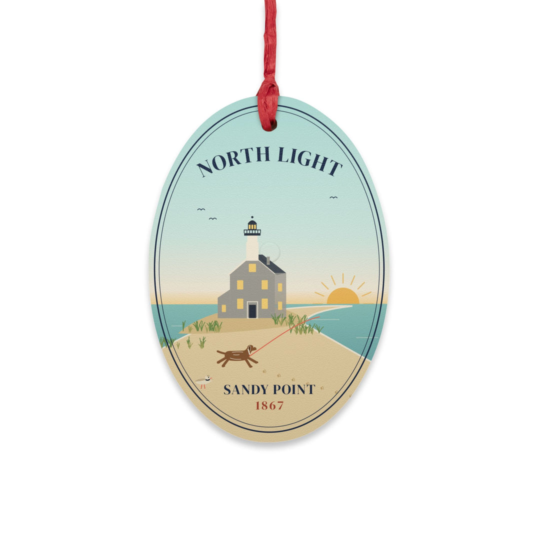 Two Lights Wooden Dog Ornament — Block Island Southeast Light & North Light
