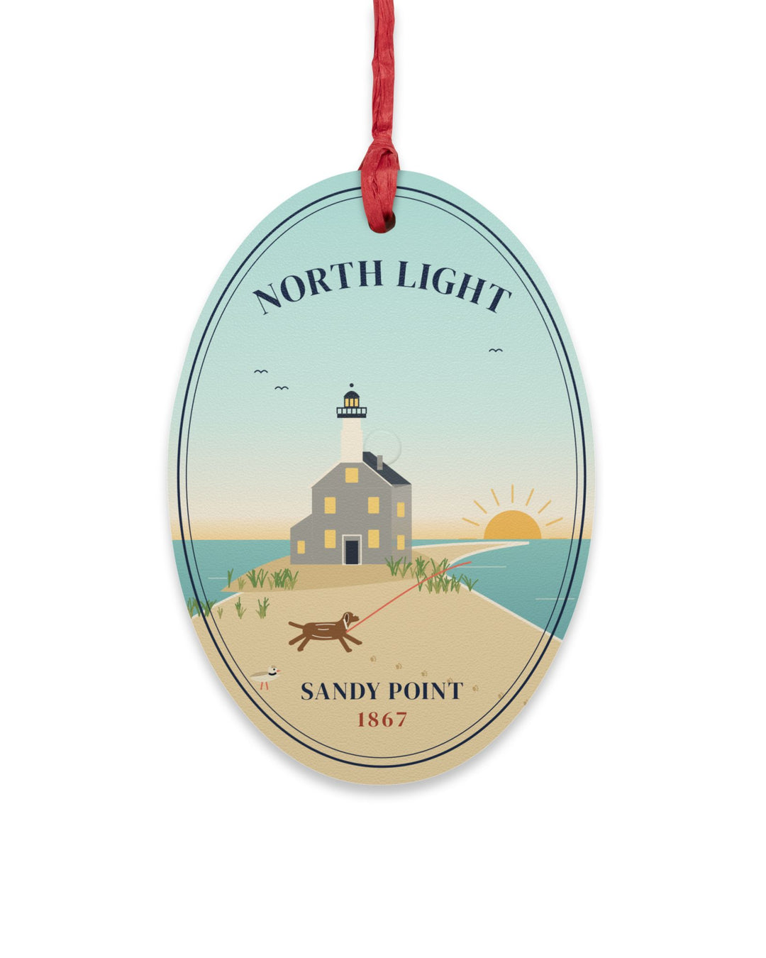 Two Lights Wooden Dog Ornament — Block Island Southeast Light & North Light