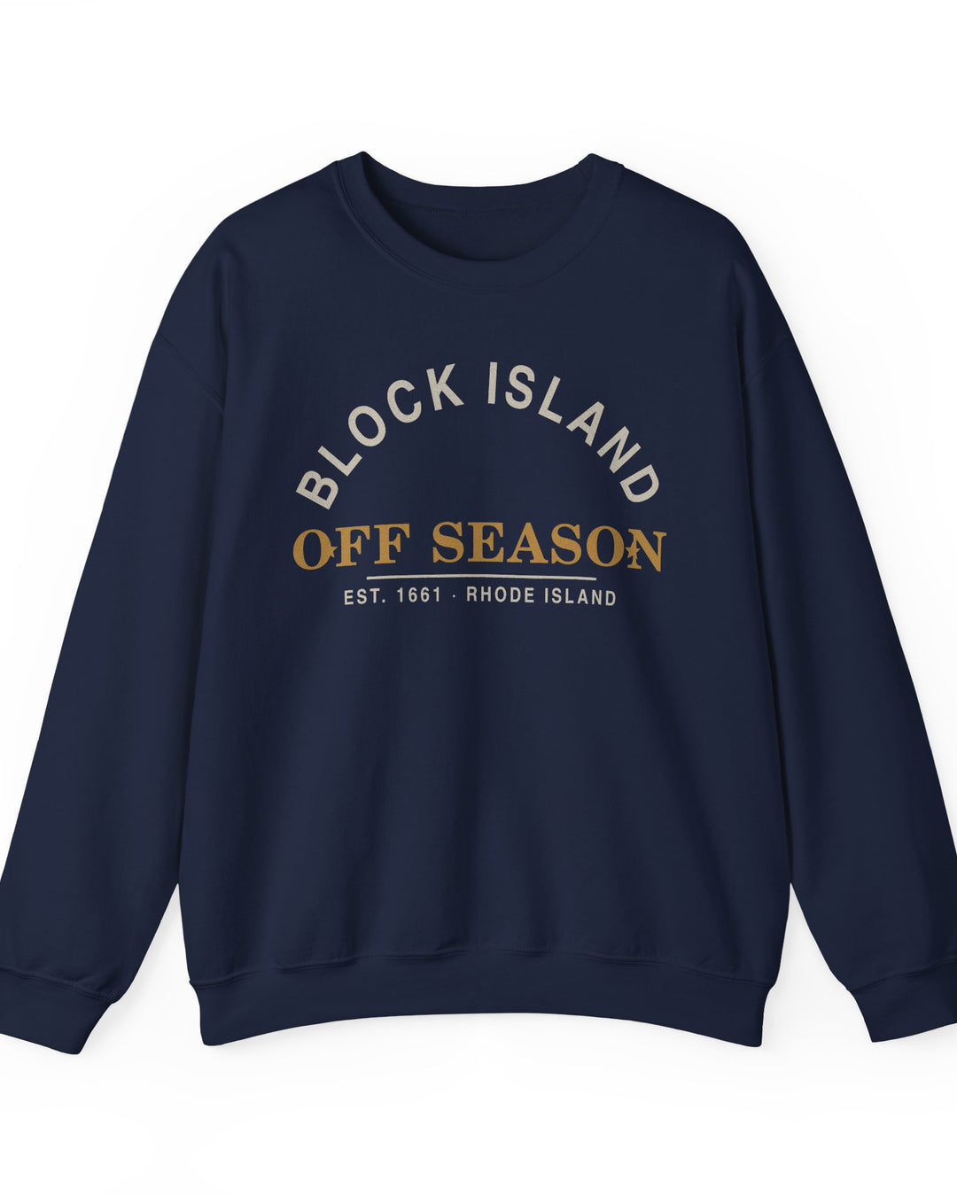Block Island Off Season Crewneck Sweatshirt in Navy, BlockBoundRI
