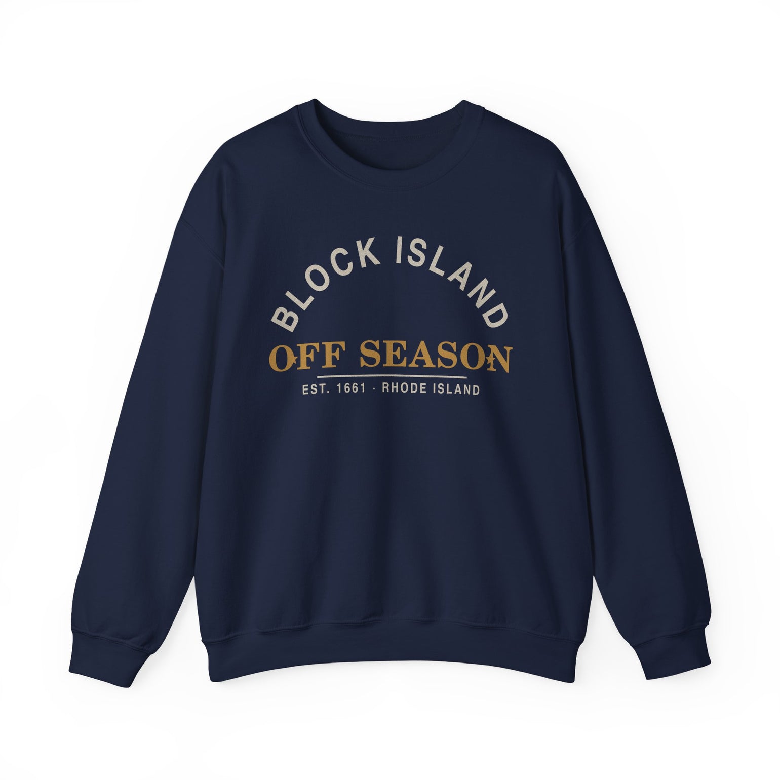 Block Island Off Season Crewneck Sweatshirt in Navy, BlockBoundRI