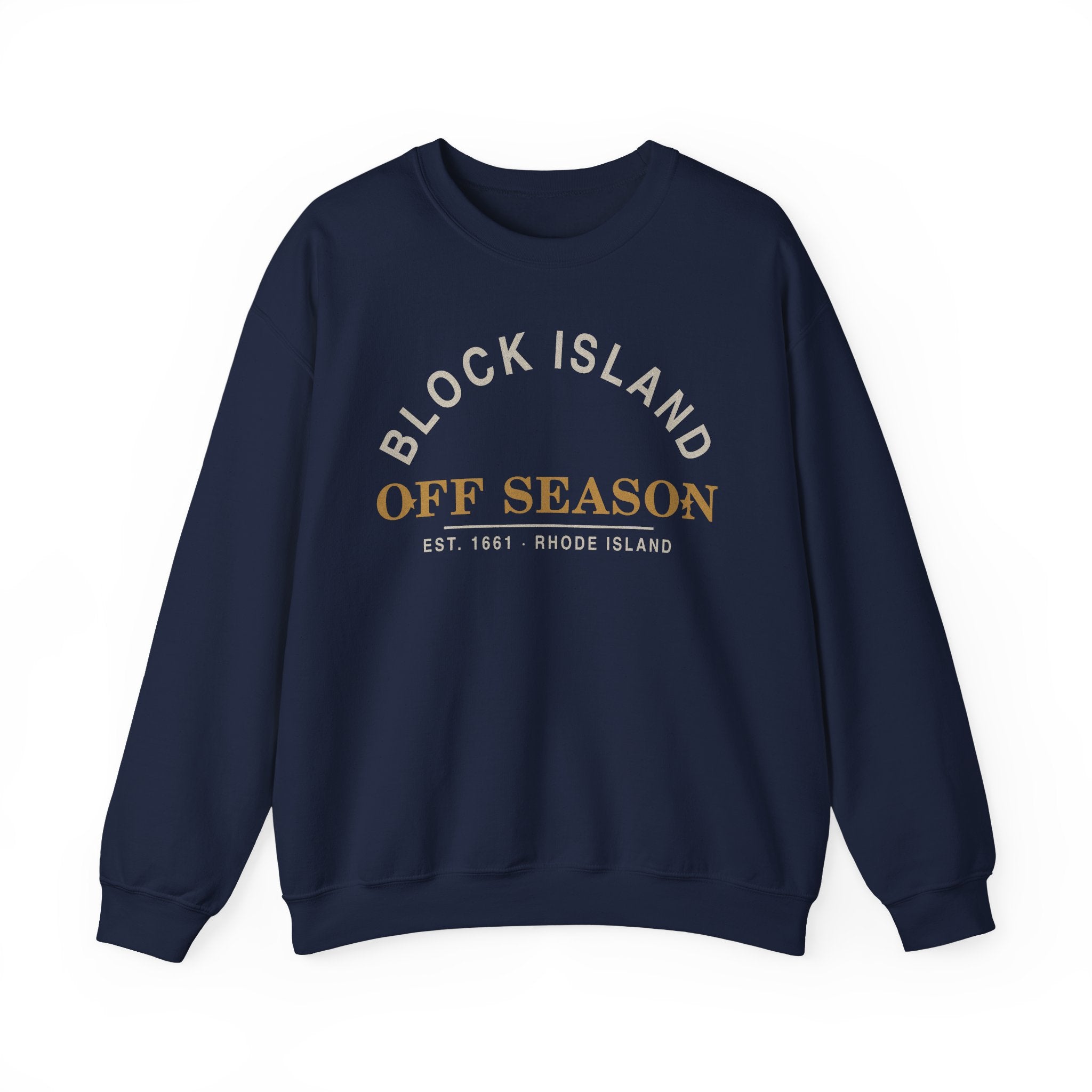 Block Island Off Season Crewneck Sweatshirt in Navy, BlockBoundRI