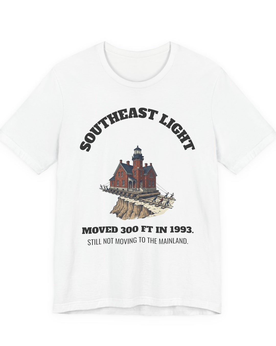 Southeast Light Lighthouse T-Shirt, Block Island in White, BlockBoundRI