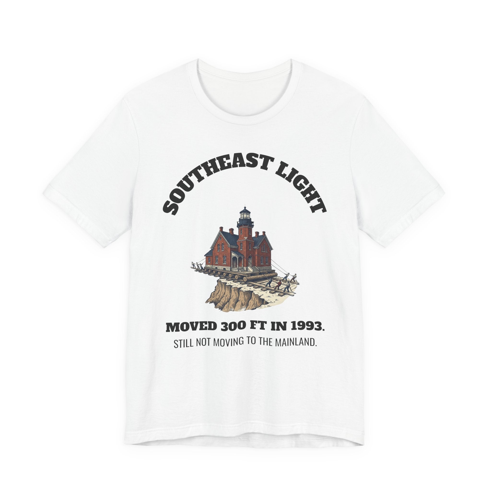 Southeast Light Lighthouse T-Shirt, Block Island in White, BlockBoundRI