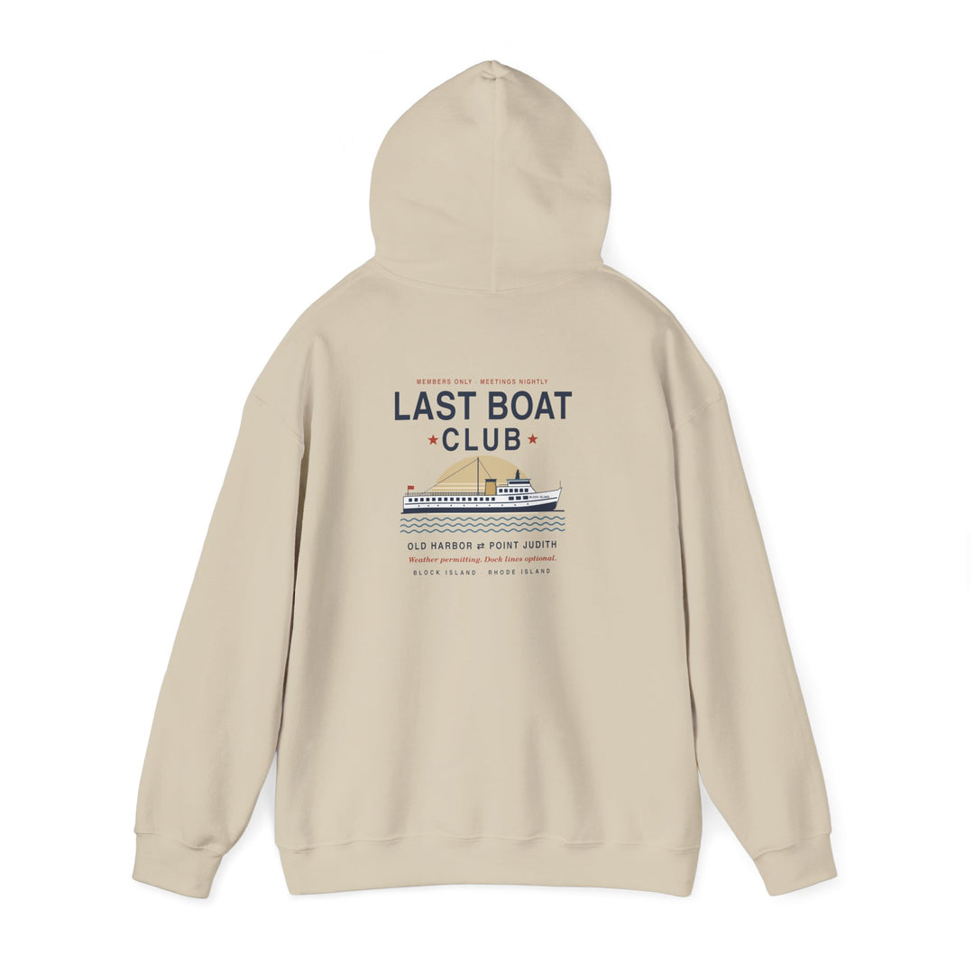 Last Boat Club hoodie: M/V BLOCK ISLAND ferry against a striped sunset, Block Island R.I. — view 19