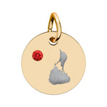 Round engraved Block Island charm with a cubic zirconia birthstone
