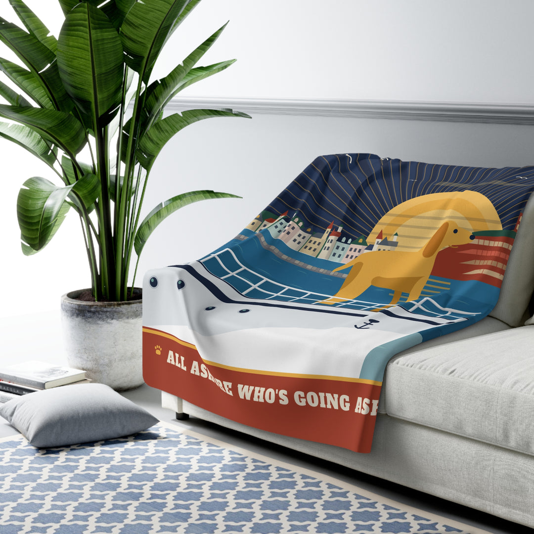 Dogs of Block Island Sherpa Blanket — 1930s Travel Poster Fleece Throw