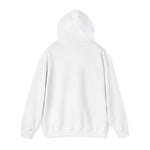 Back of the white Block Island hooded sweatshirt with the hood raised and a blank back panel