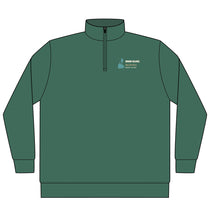 BlockBoundRI Alpine Green Block Island sweatshirt quarter-zip with Rhode Island, but further. chest print