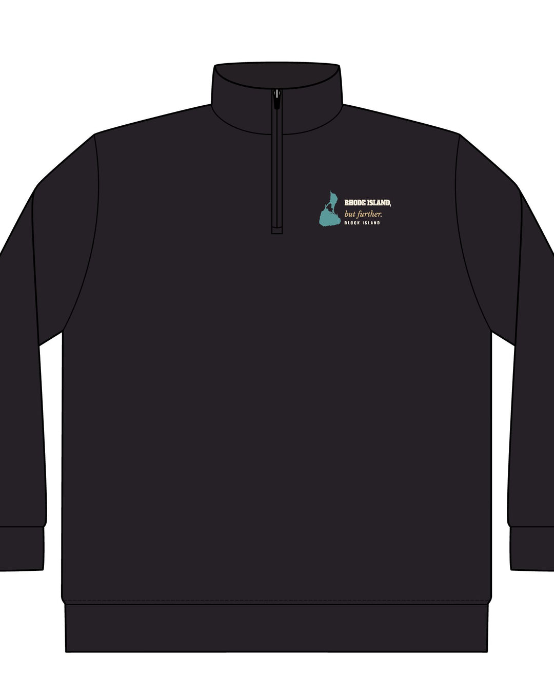 Rhode Island, But Further Block Island quarter-zip pullover in Black - BlockBoundRI