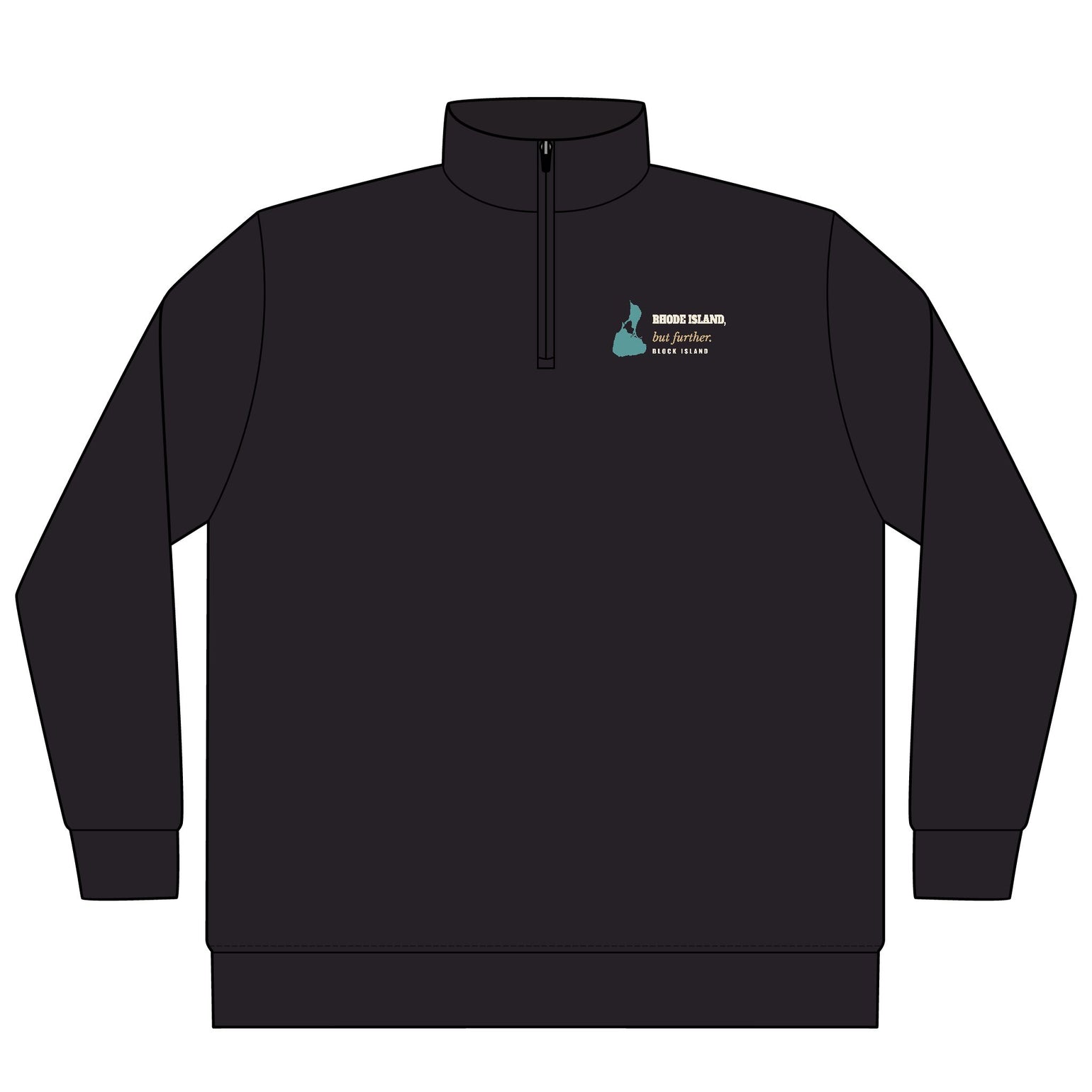 Rhode Island, But Further Block Island quarter-zip pullover in Black - BlockBoundRI