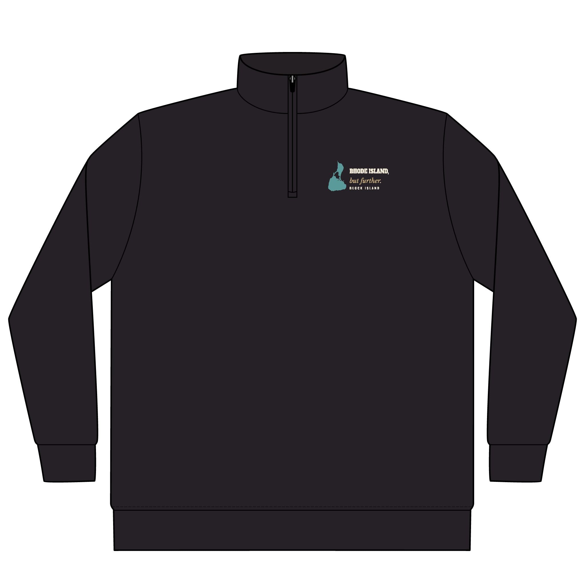 Rhode Island, But Further Block Island quarter-zip pullover in Black - BlockBoundRI