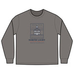 North Light men's long sleeve: engraving-style Block Island North Light lighthouse at Sandy Point above dune grass — view 3