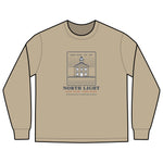 North Light men's long sleeve: engraving-style Block Island North Light lighthouse at Sandy Point above dune grass — view 2