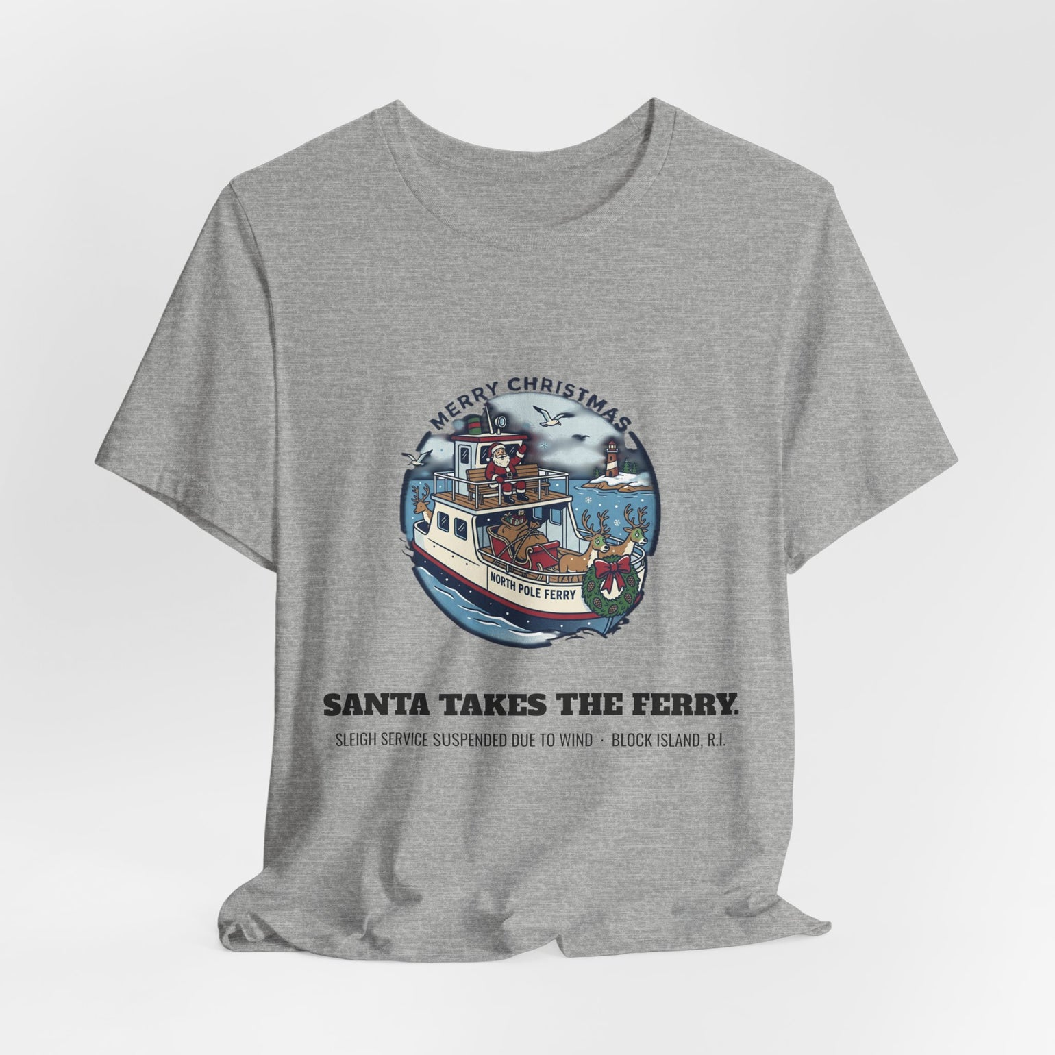 Santa Takes the Ferry Block Island Christmas T-Shirt by BlockBoundRI, photo 20