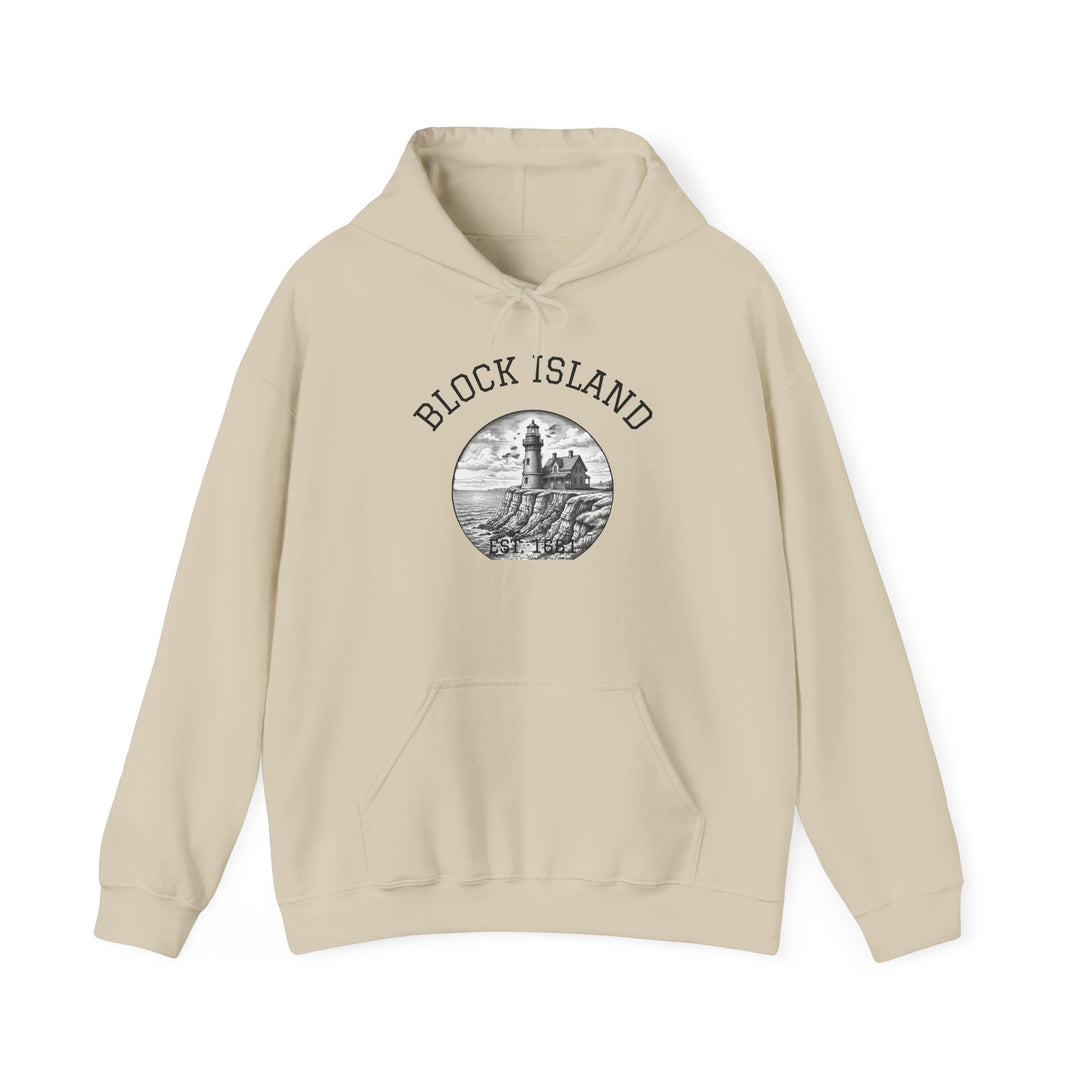 Southeast Light Hoodie, Block Island Lighthouse in Sand, BlockBoundRI