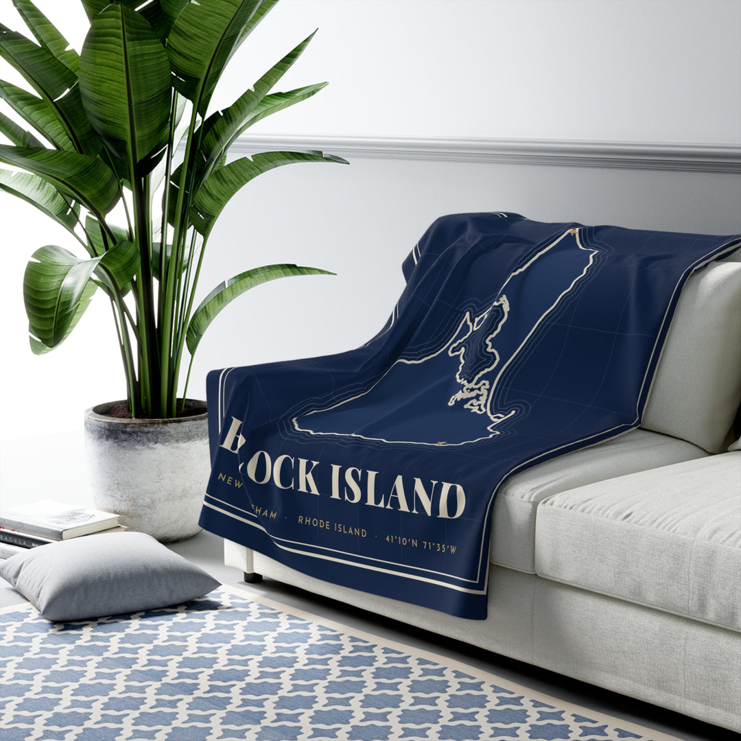 Block Island navy sherpa map blanket - view 5 - BlockBoundRI