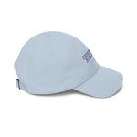Right side profile of the Light Blue Crossing Club Block Island baseball cap with curved bill