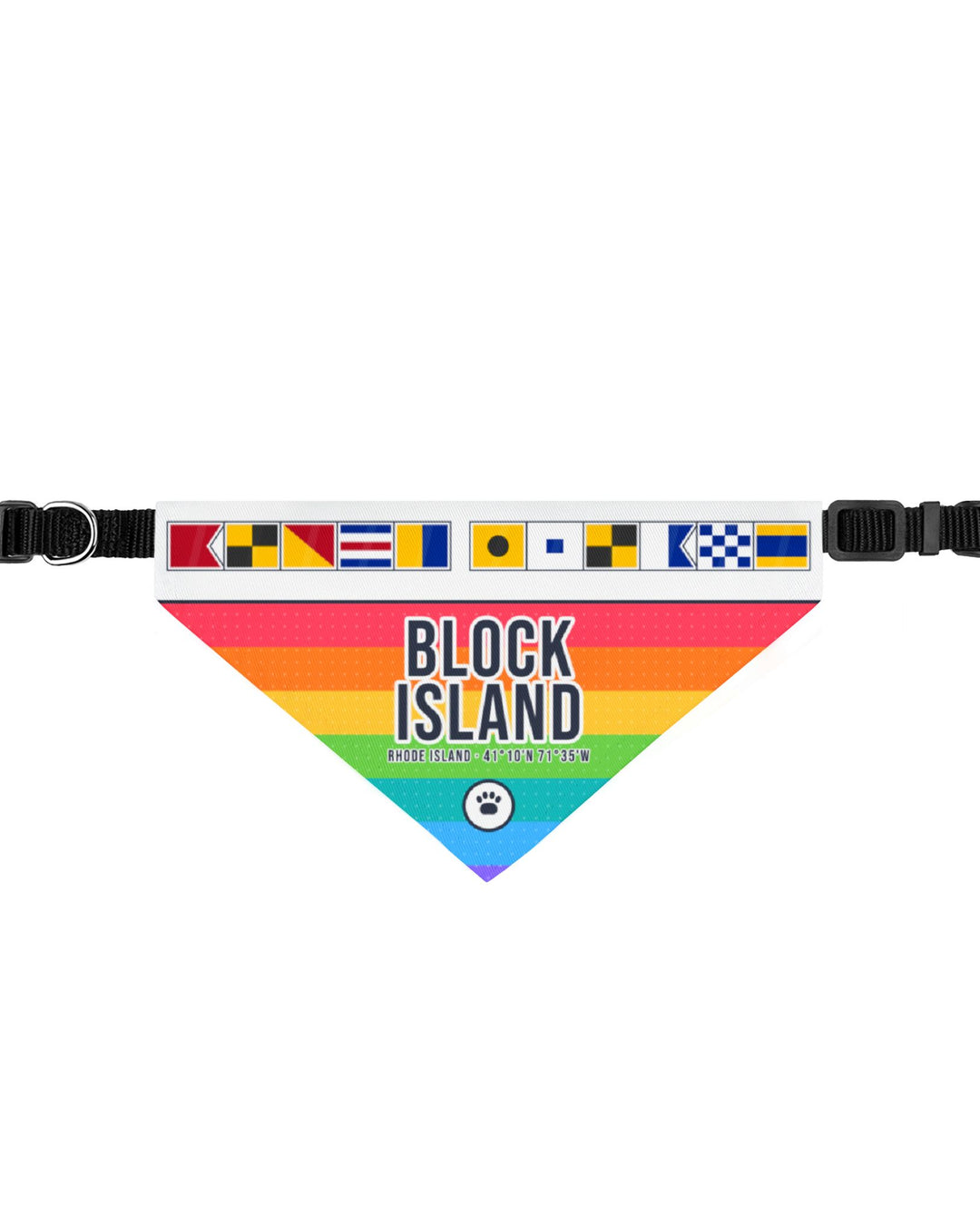 Block Island Signal Flags Clip-On Dog Bandana with Adjustable Collar — Rainbow Nautical Flags