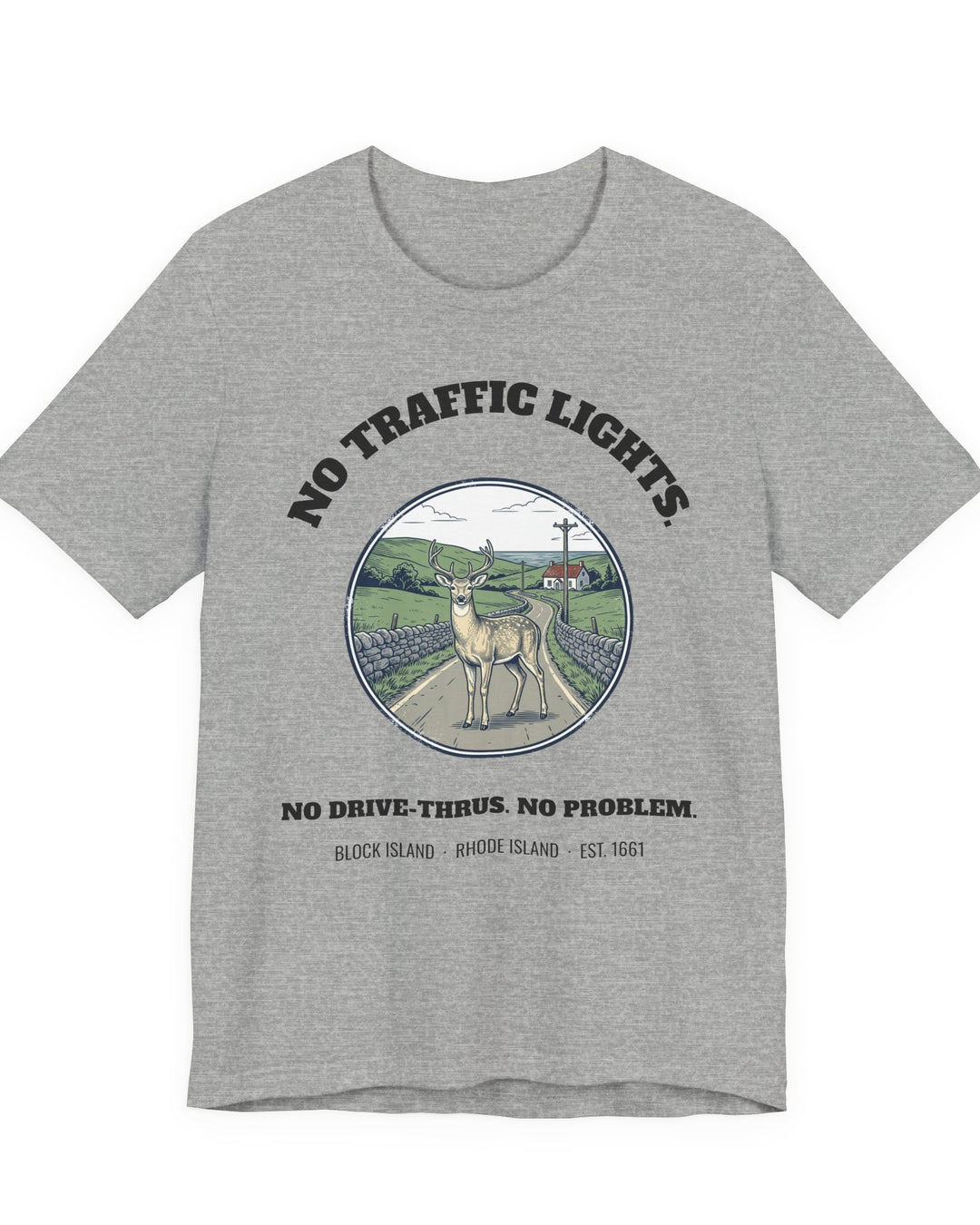Block Island No Traffic Lights T-Shirt in Athletic Heather, BlockBoundRI