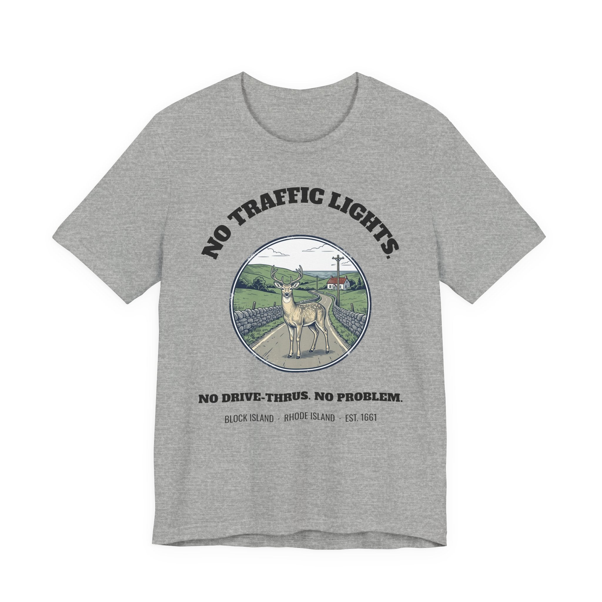 Block Island No Traffic Lights T-Shirt in Athletic Heather, BlockBoundRI