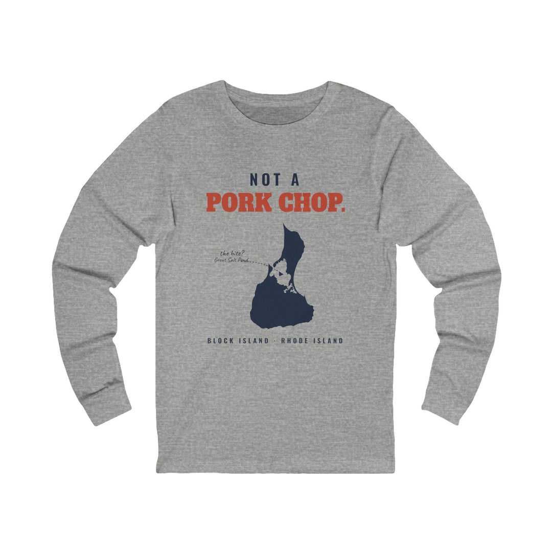 Not a Pork Chop Block Island map long sleeve tee in Athletic Heather - BlockBoundRI