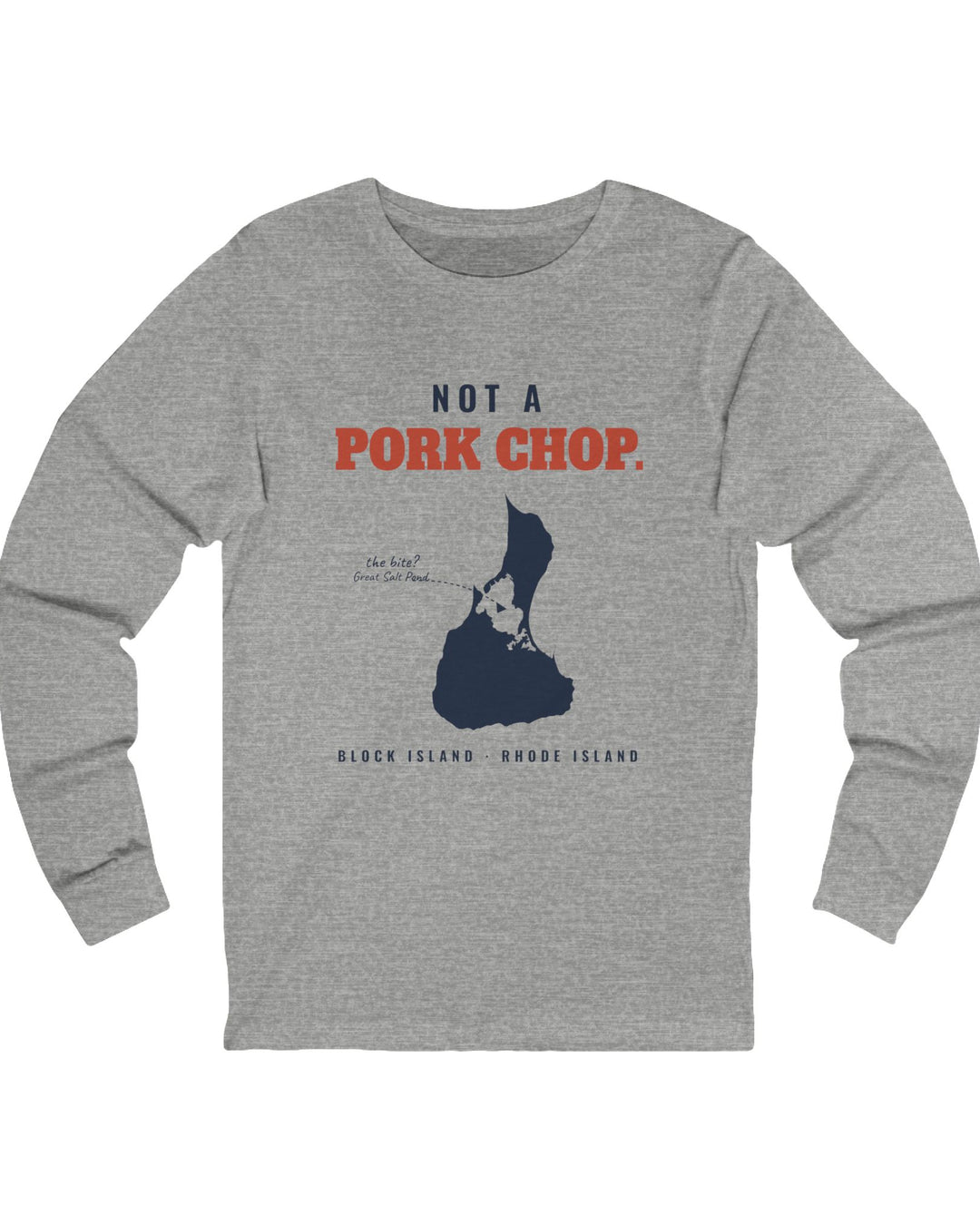 Not a Pork Chop Block Island map long sleeve tee in Athletic Heather - BlockBoundRI