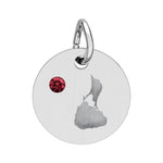 Round engraved Block Island charm with a cubic zirconia birthstone