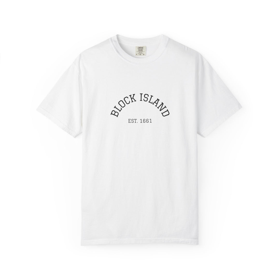 Block Island Est. 1661 Arch Tee, Garment-Dyed in White, BlockBoundRI
