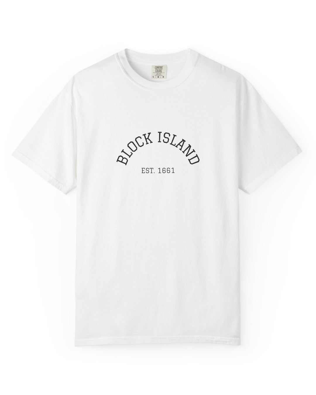 Block Island Est. 1661 Arch Tee, Garment-Dyed in White, BlockBoundRI