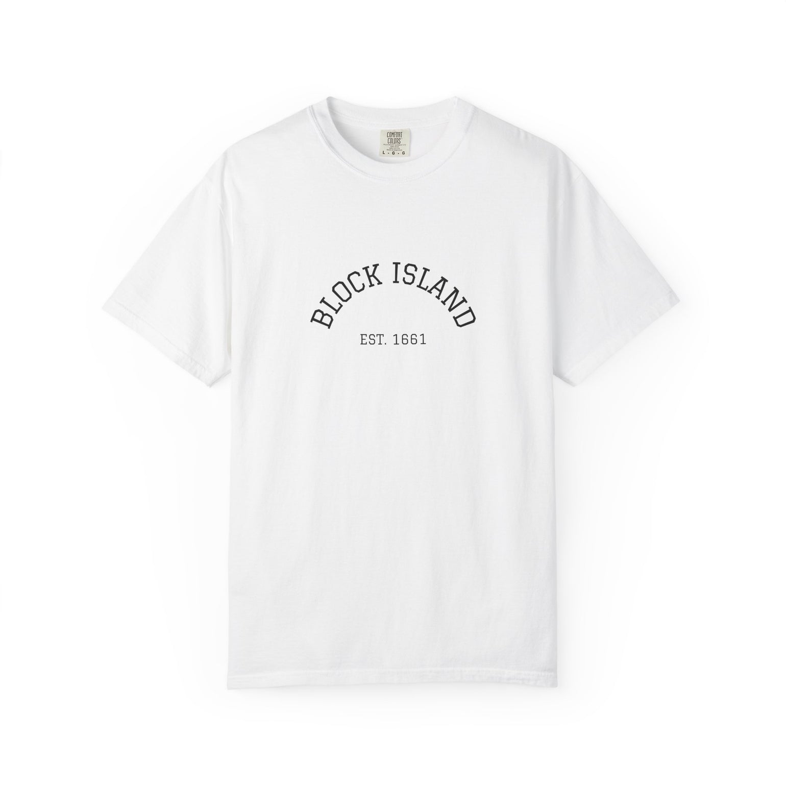 Block Island Est. 1661 Arch Tee, Garment-Dyed in White, BlockBoundRI