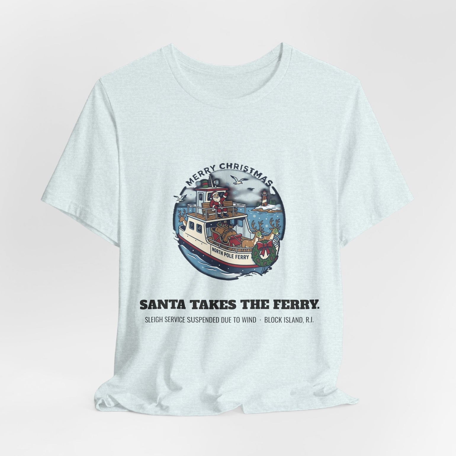 Santa Takes the Ferry Block Island Christmas T-Shirt by BlockBoundRI, photo 17