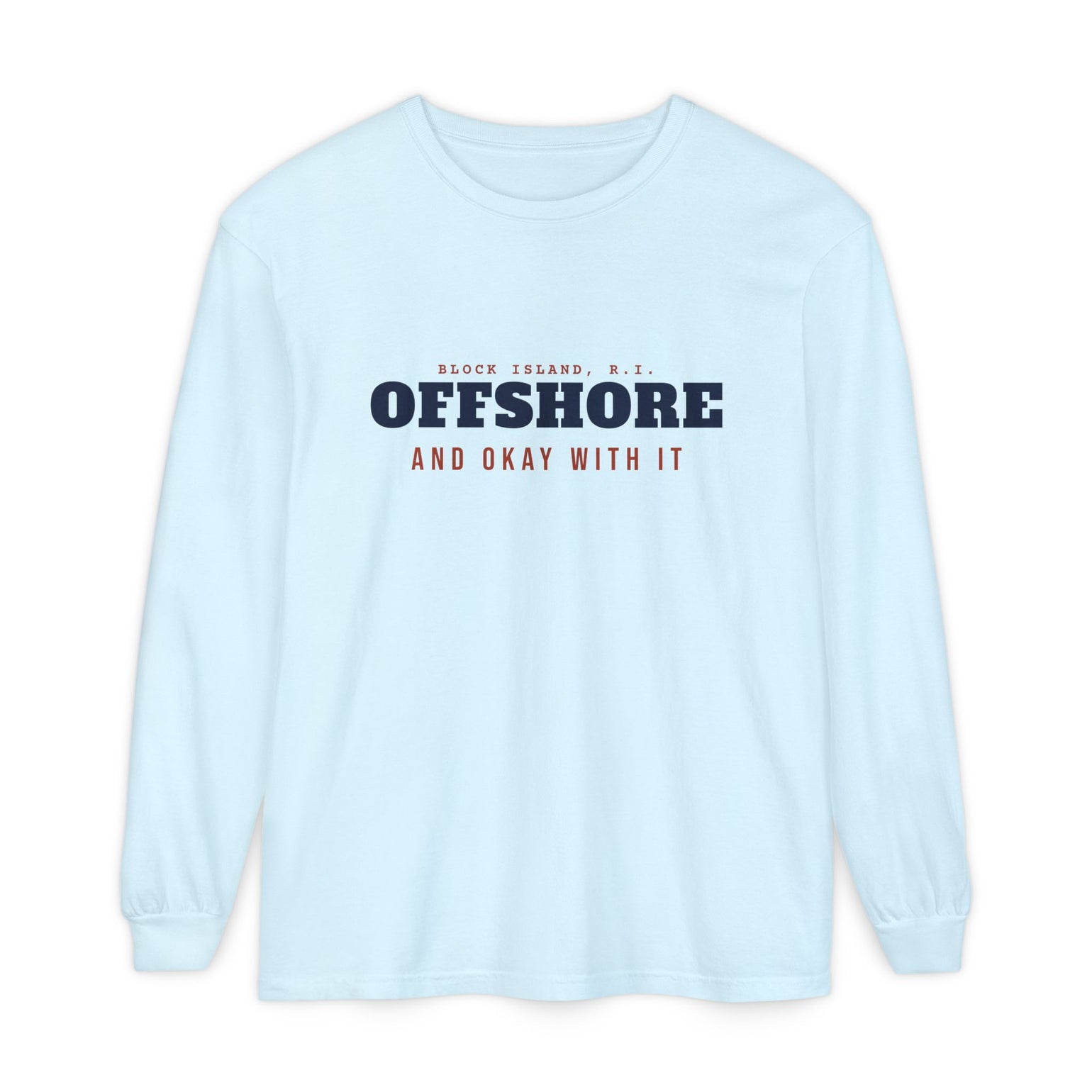 Offshore and Okay With It Block Island long sleeve tee in Chambray - BlockBoundRI