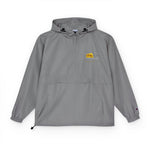 Champion packable anorak with embroidered Mohegan Bluffs cliff and surf mark on the left chest