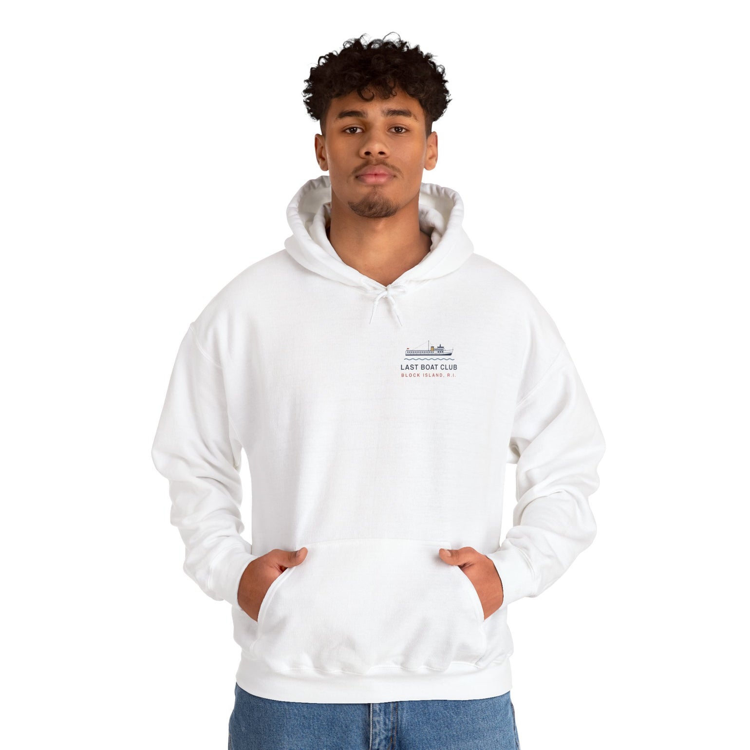 Last Boat Club hoodie: M/V BLOCK ISLAND ferry against a striped sunset, Block Island R.I. — view 12
