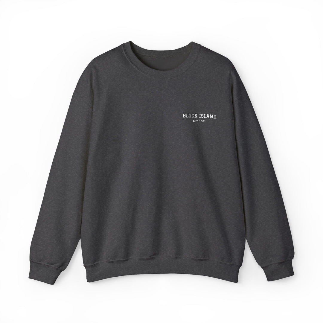 Block Island Est. 1661 Embroidered Crewneck in Dark Heather, BlockBoundRI